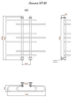 Водяной полотенцесушитель Тругор Логика НП 80x60см хром Логика/НП8060